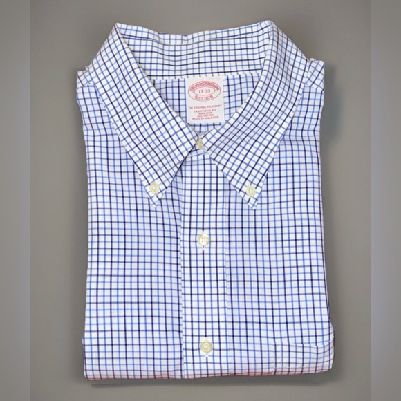 Brooks Brothers Other - Brooks Brothers Non Iron Traditional Fit Dress Shirt Blue White Check Mens 17 33